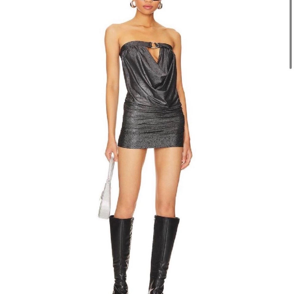 REVOLVE Metallic Charcoal Strapless Mini Dress